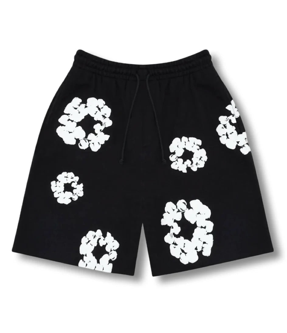 Ona Lockere Shorts Schwarz mit Blumenprint